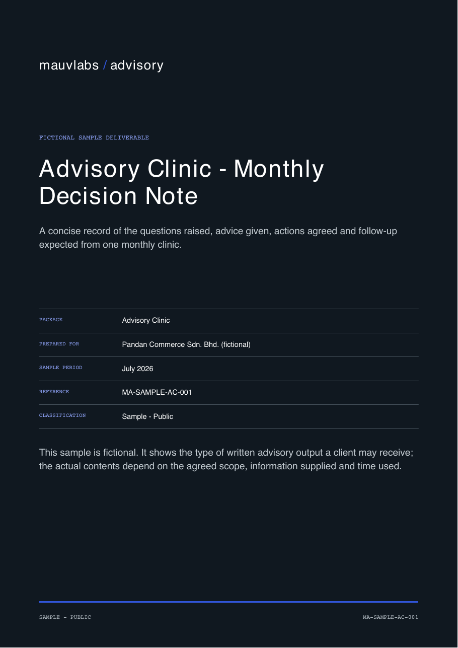 Cover of the fictional Advisory Clinic sample report