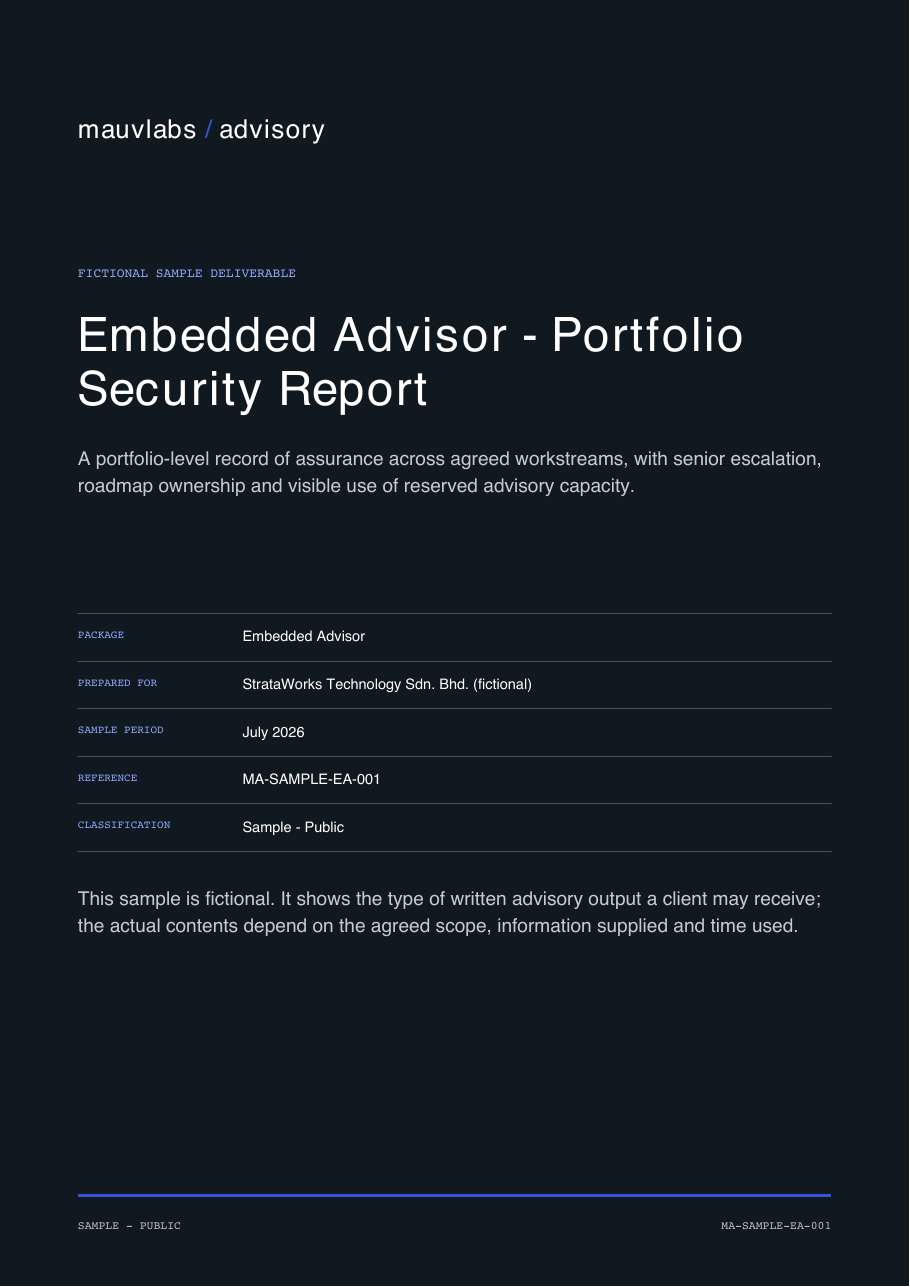 Cover of the fictional Embedded Advisor sample report