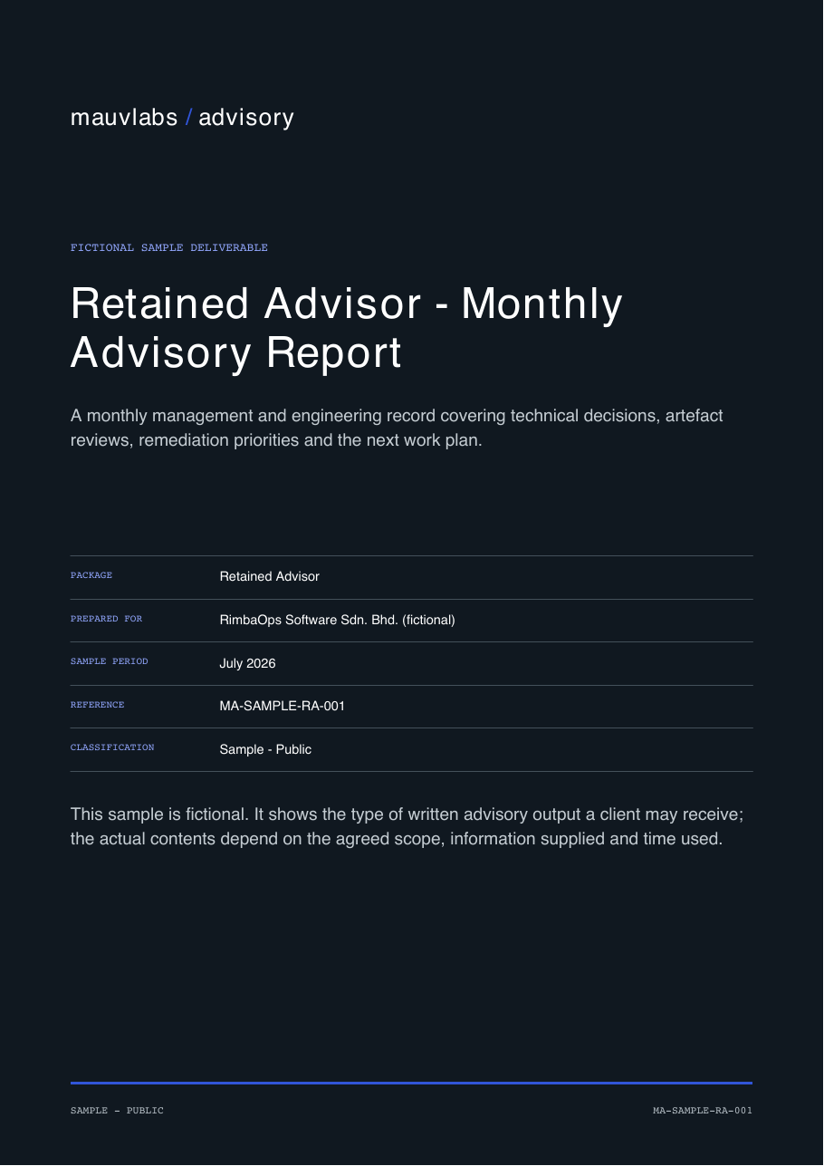 Cover of the fictional Retained Advisor sample report